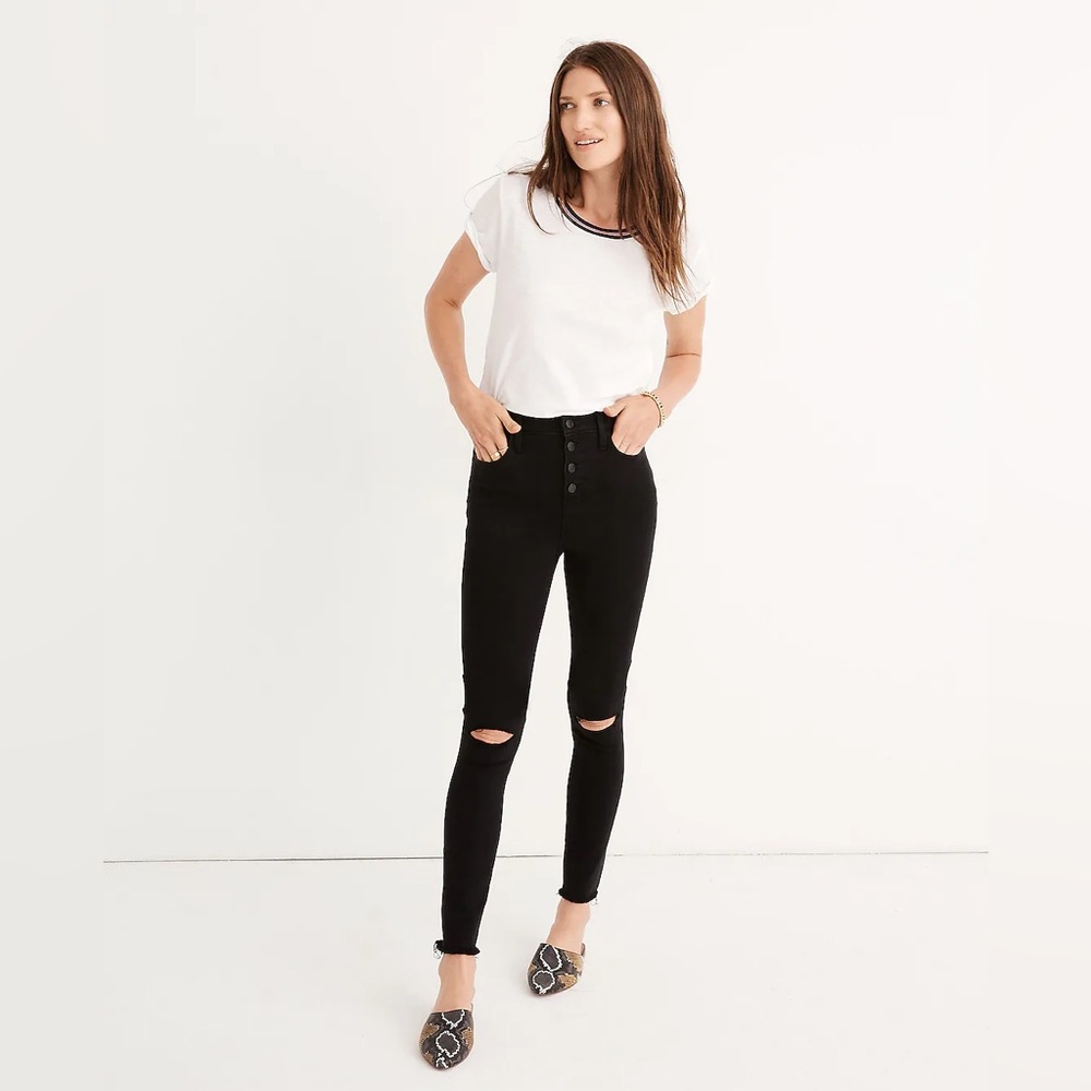 Madewell Roadtripper Jeggings with Button Fly and Raw Hem - Black